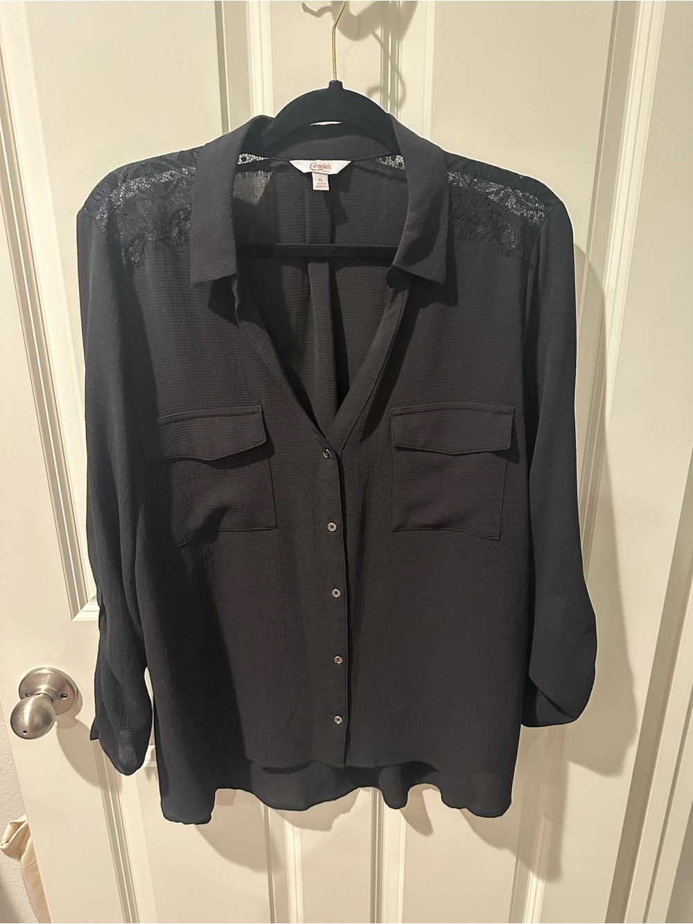 Candie's Black Button-Down Shirt with Lace Yoke